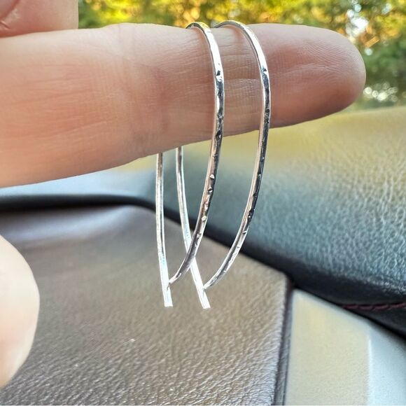 STERLING SILVER HAMMERED HOOP EARRINGS – WOMEN’S TEARDROP DESIGN - Picture 8 of 17